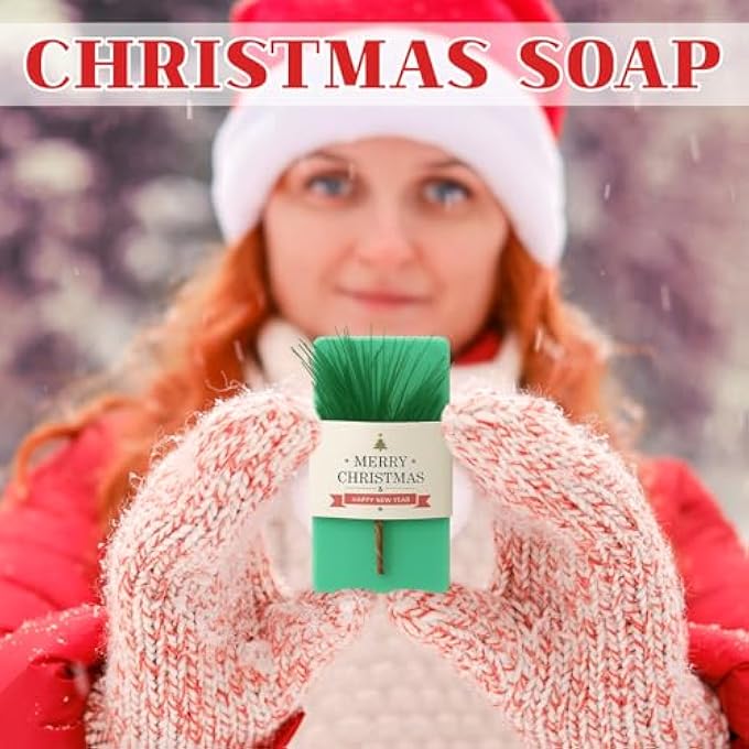 Swiffen 50 PACK CHRISTMAS BAR SOAP GIFT BULK RED AND GREEN MINI HAND WASH SOAPS TRAVEL SIZE WITH PINE LEAVES, XMAS HOLIDAY PARTY SUPPLIES STOCKS STUFFERS FOR APPRECIATION GIFTS(MERRY CHRISTMAS) - Image 5